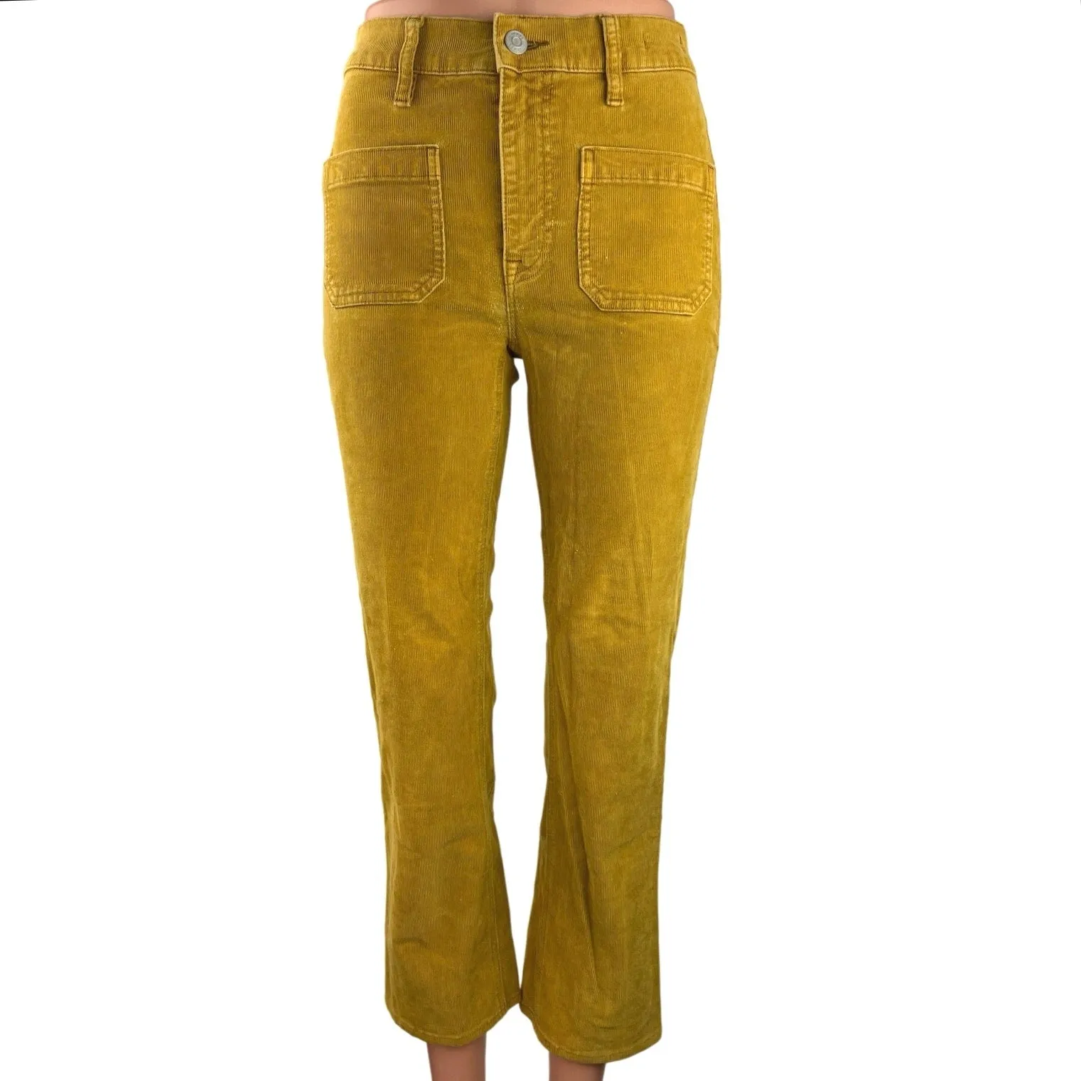 J.Crew Yellow Corduroy Western Billie Demi Mid Rise Bootcut Cropped Pant Size 25