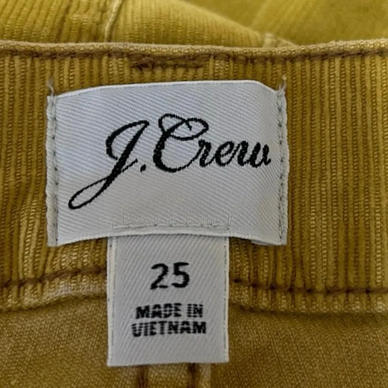 J.Crew Yellow Corduroy Western Billie Demi Mid Rise Bootcut Cropped Pant Size 25