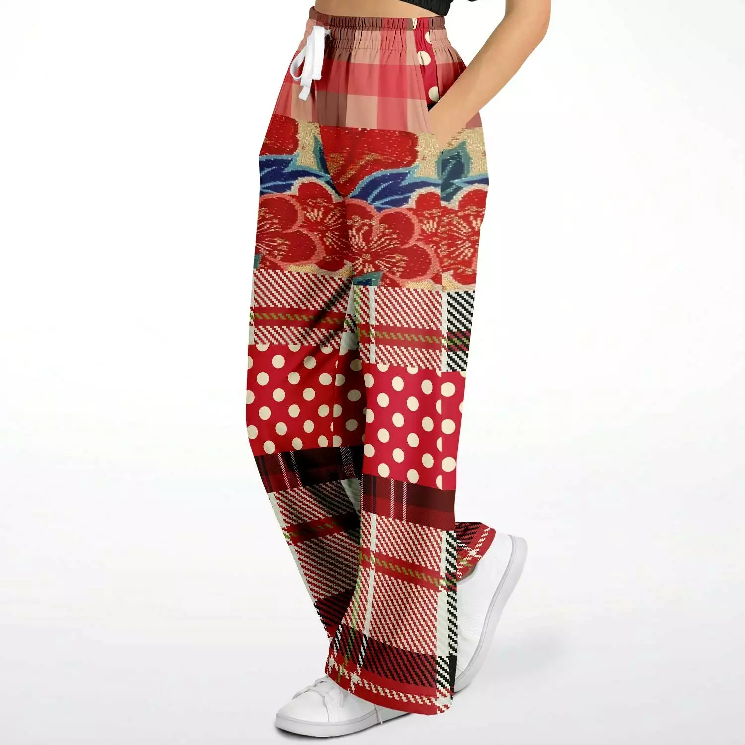 Jersey Salsa Floral Plaid Patchwork Eco-Poly Stretchy Phat Bellbottoms