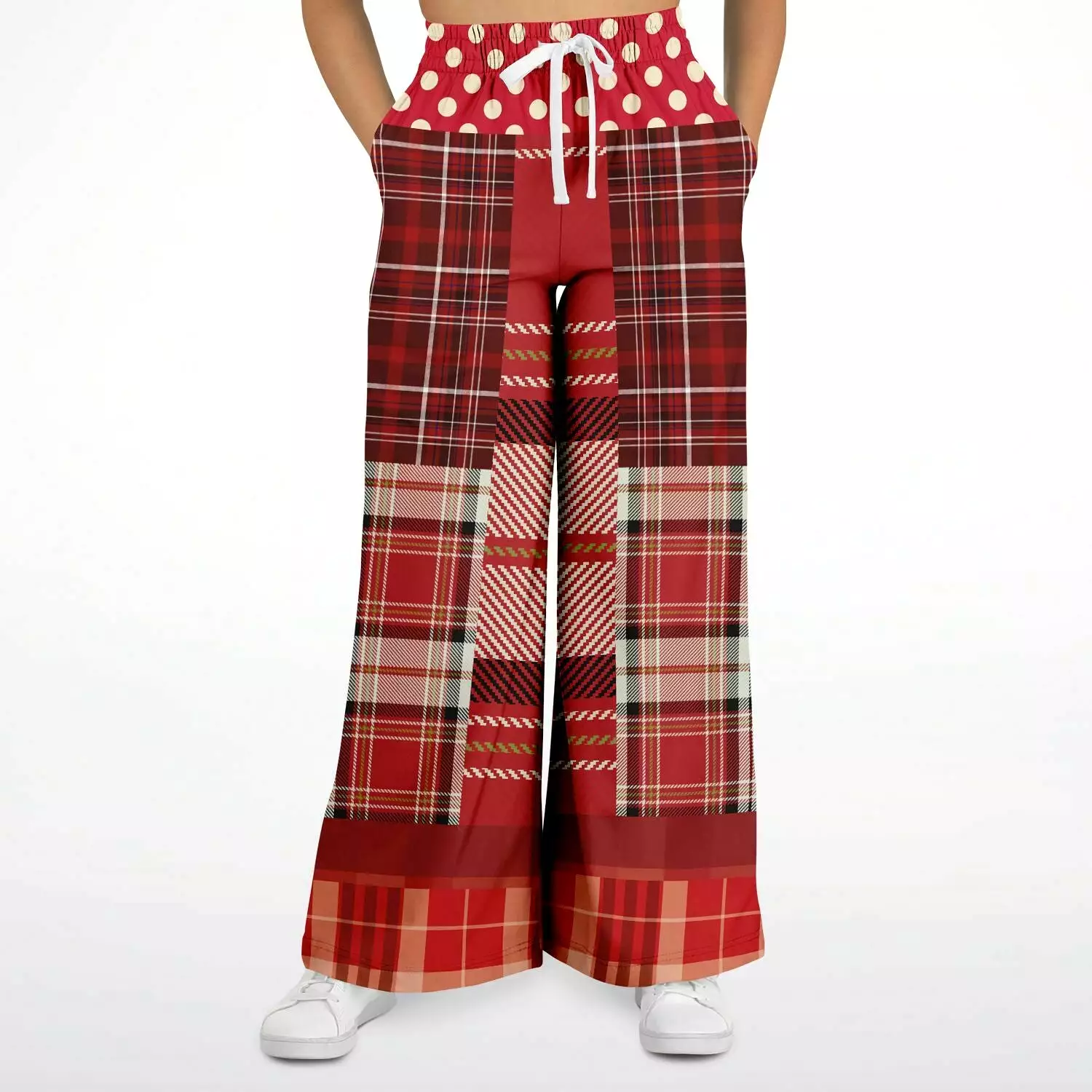 Jersey Salsa Red Plaid Eco-Poly Stretchy Phat Bellbottoms