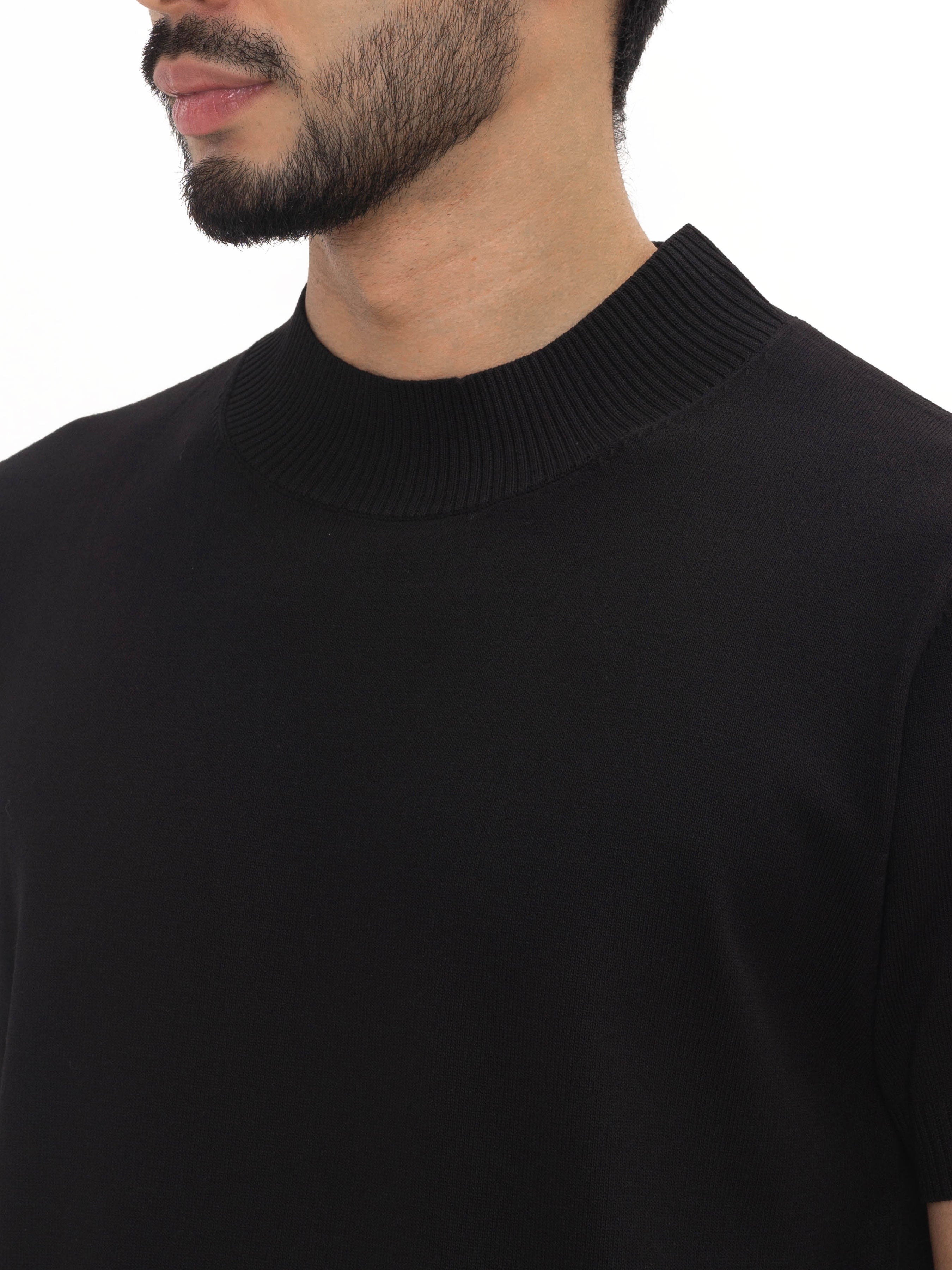 Knit Tee Ribbed Collar - Black