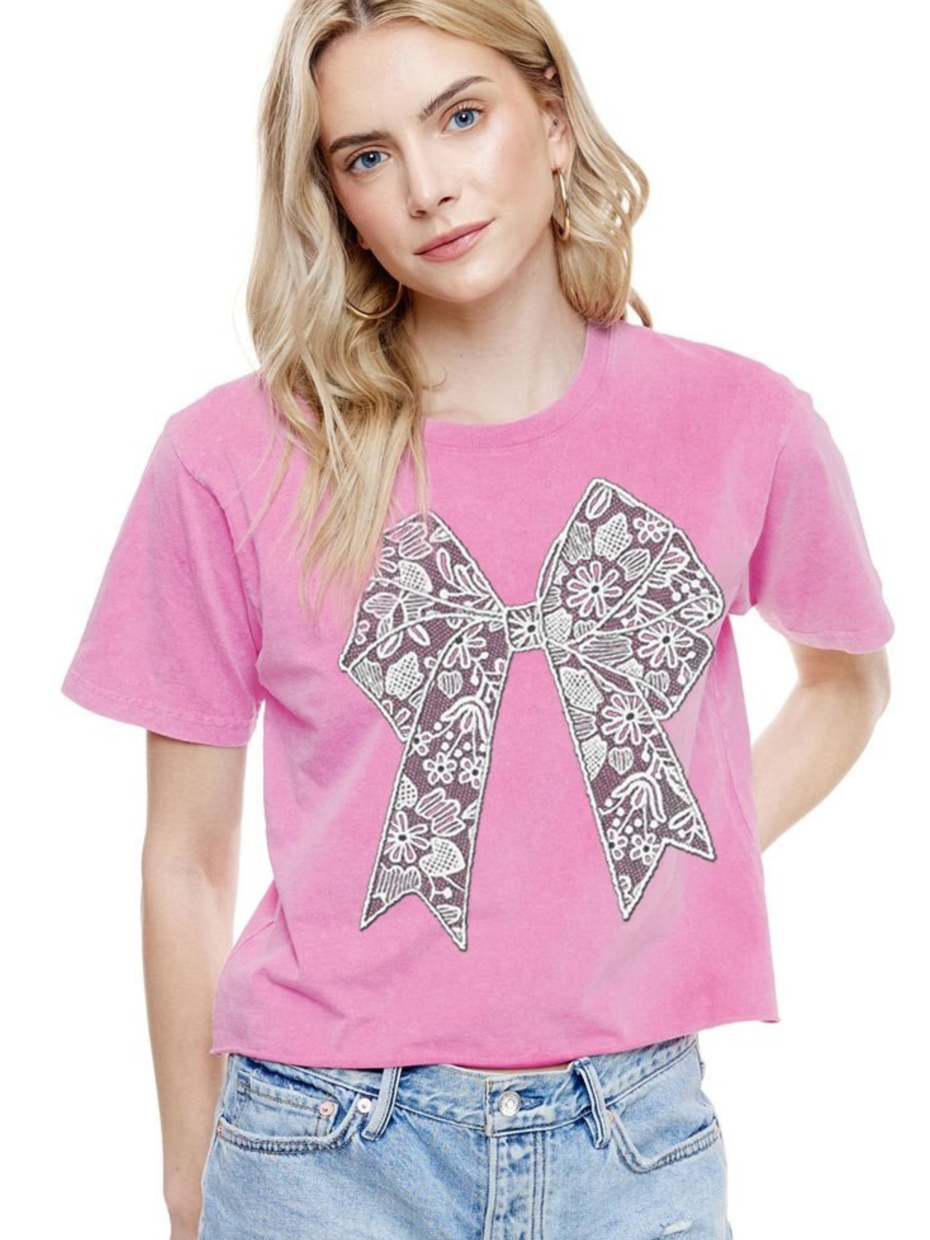 Lace Bow Tee - Pink