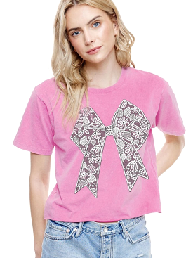 Lace Bow Tee - Pink