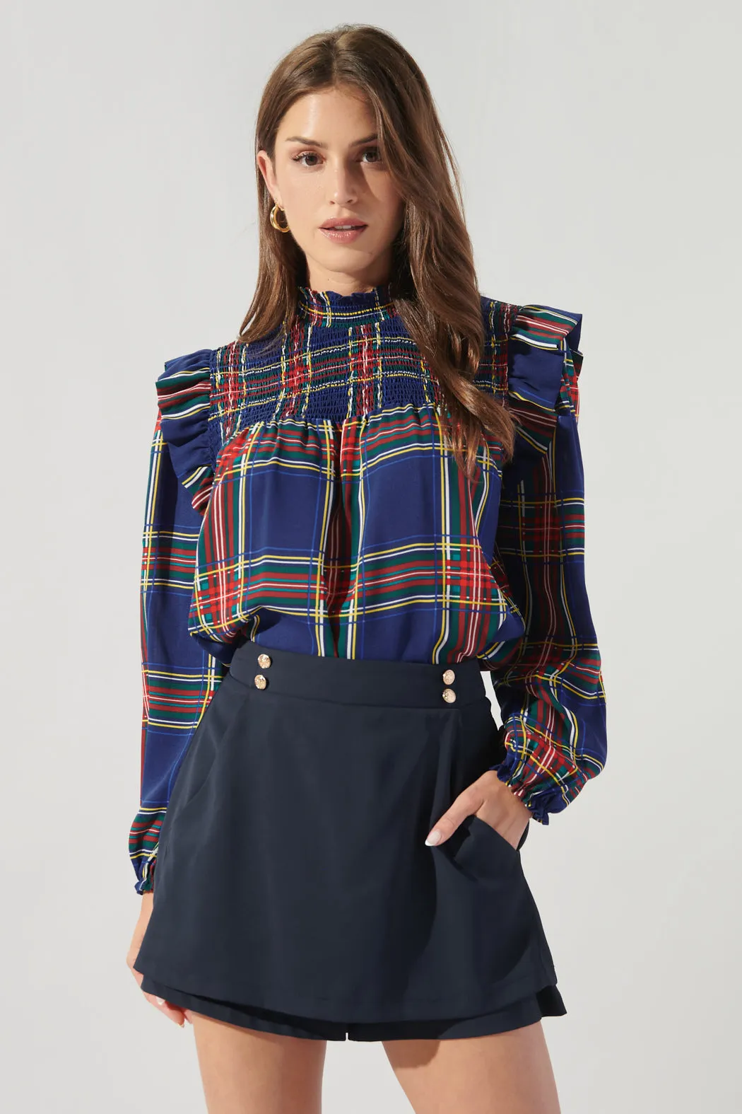 Lakeview Plaid Naomi Mock Neck Blouse