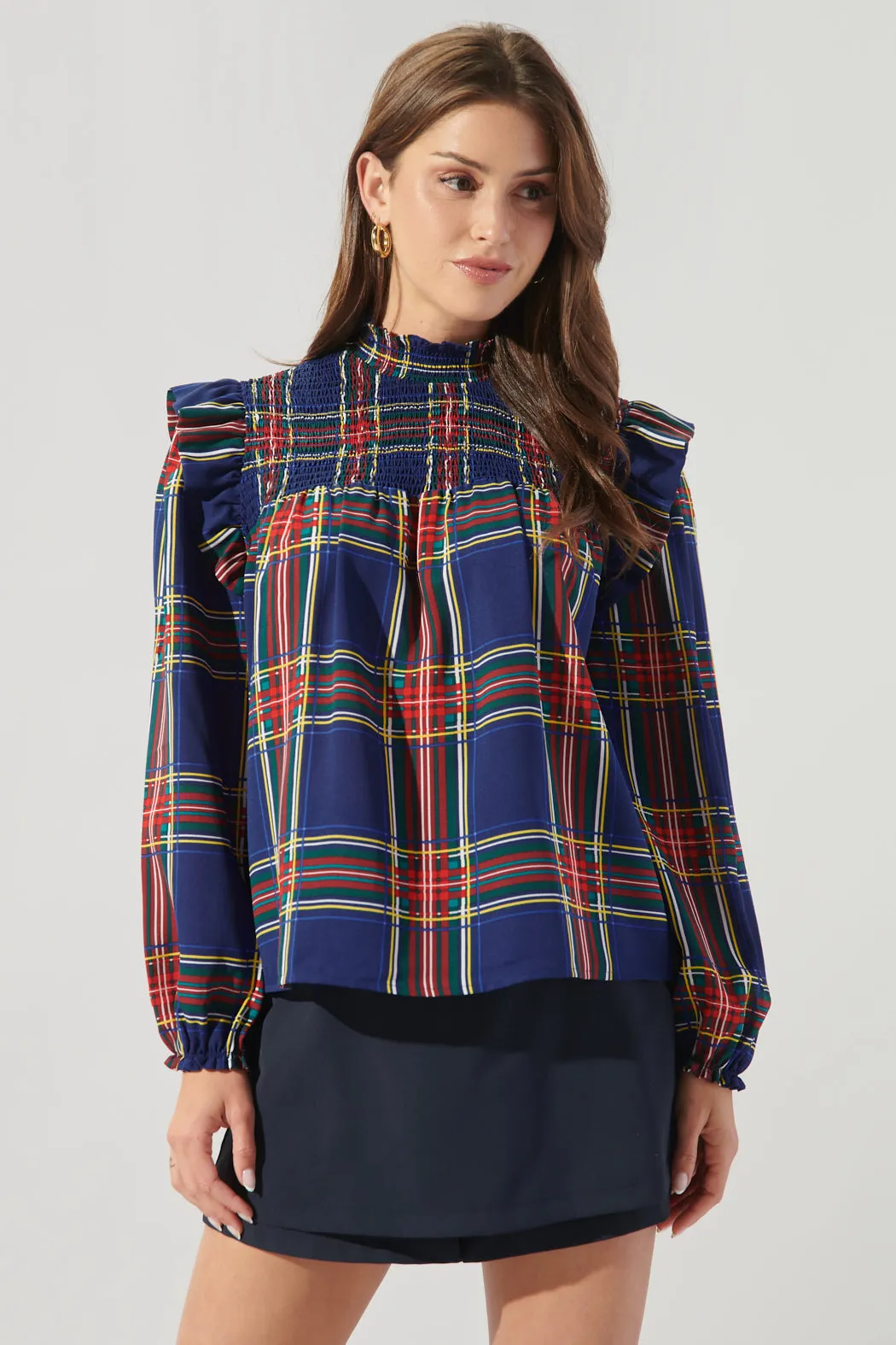 Lakeview Plaid Naomi Mock Neck Blouse