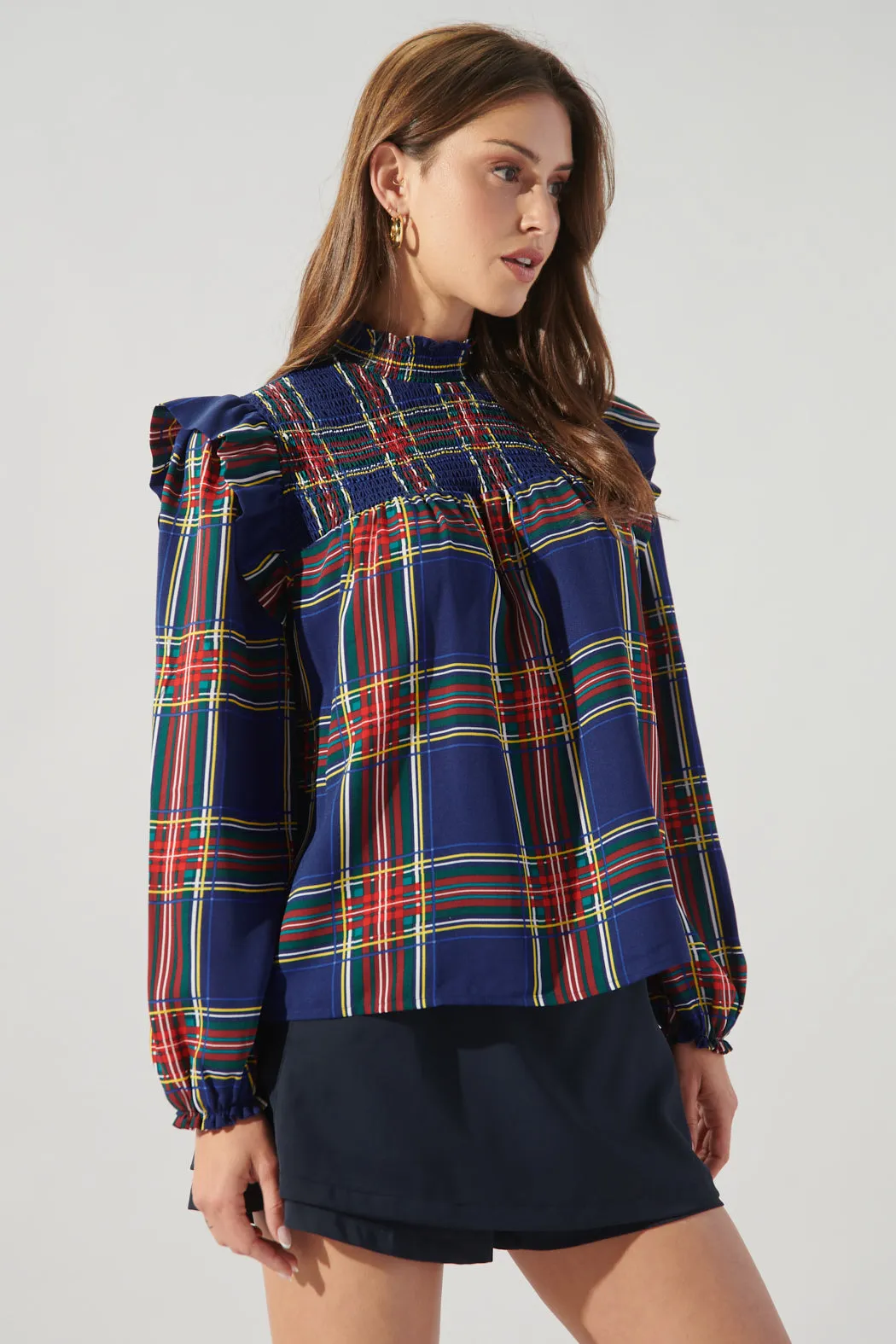 Lakeview Plaid Naomi Mock Neck Blouse