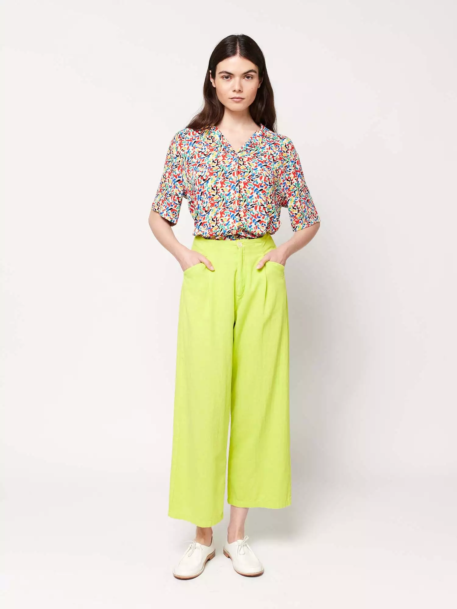 Linen Blend Pleated Culotte