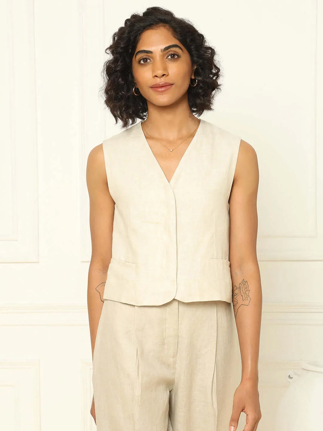 Linen Waistcoat Beige