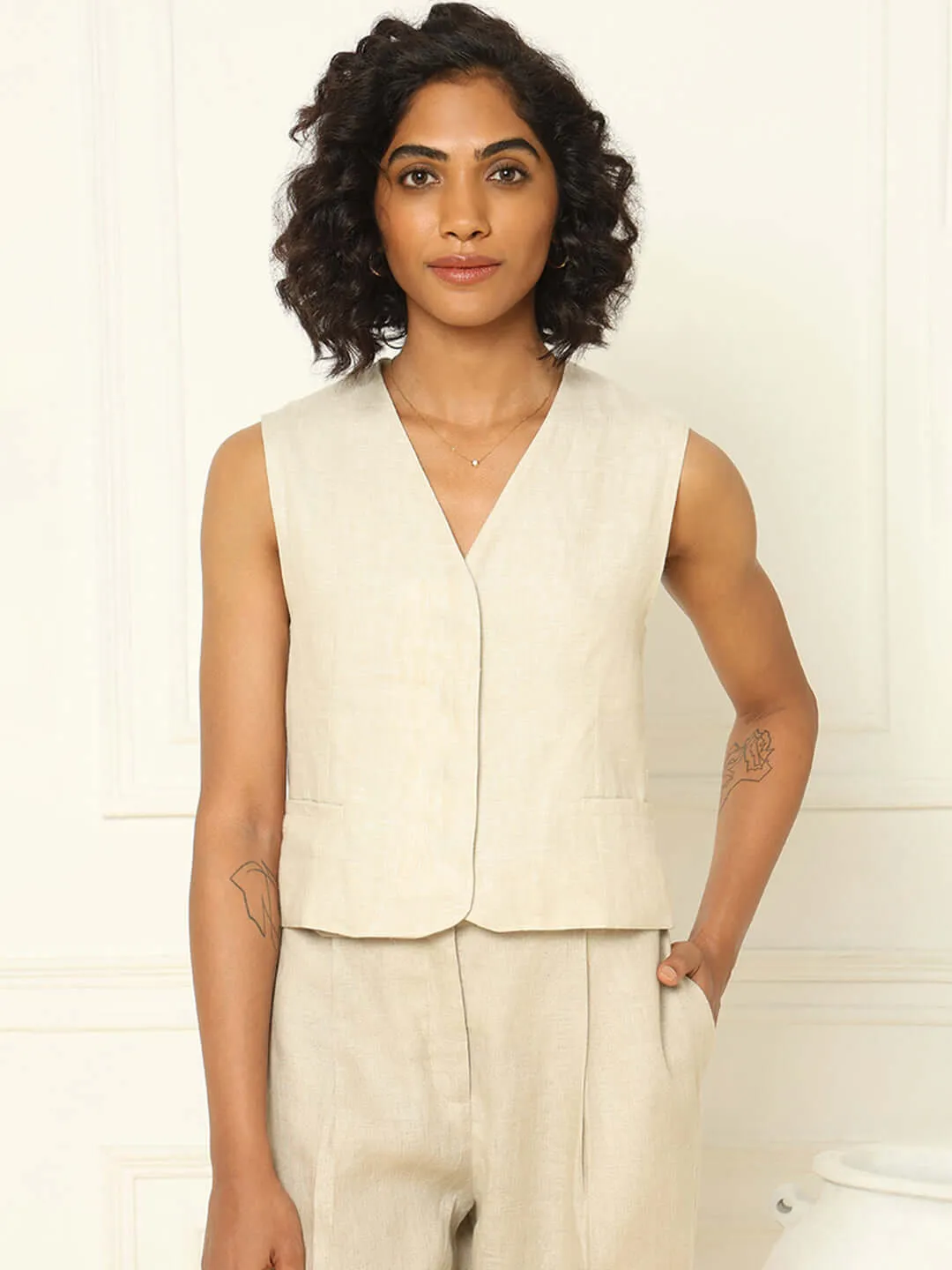 Linen Waistcoat Beige