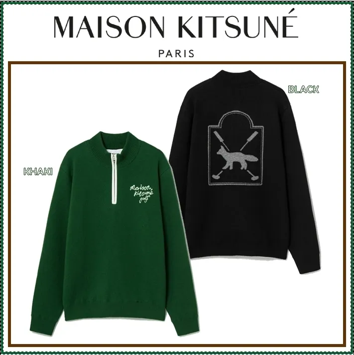 MAISON KITSUNE  |Street Style Long Sleeves Plain Logo Designers Sweaters