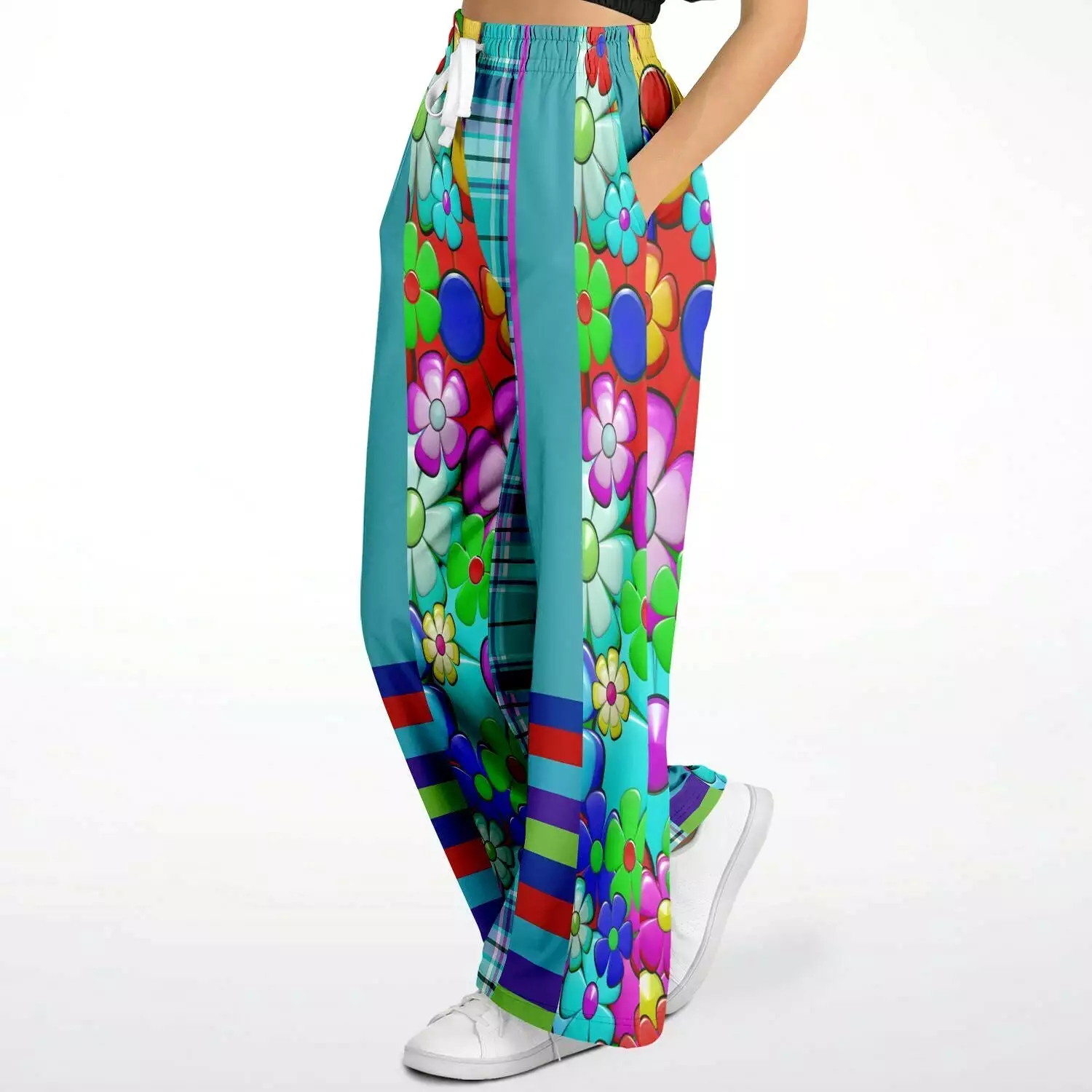 Make Me Happy Floral Plaid Eco-Poly Stretchy Phat Bellbottoms