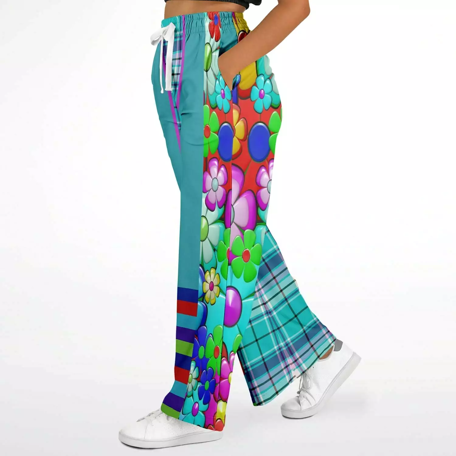 Make Me Happy Floral Plaid Eco-Poly Stretchy Phat Bellbottoms