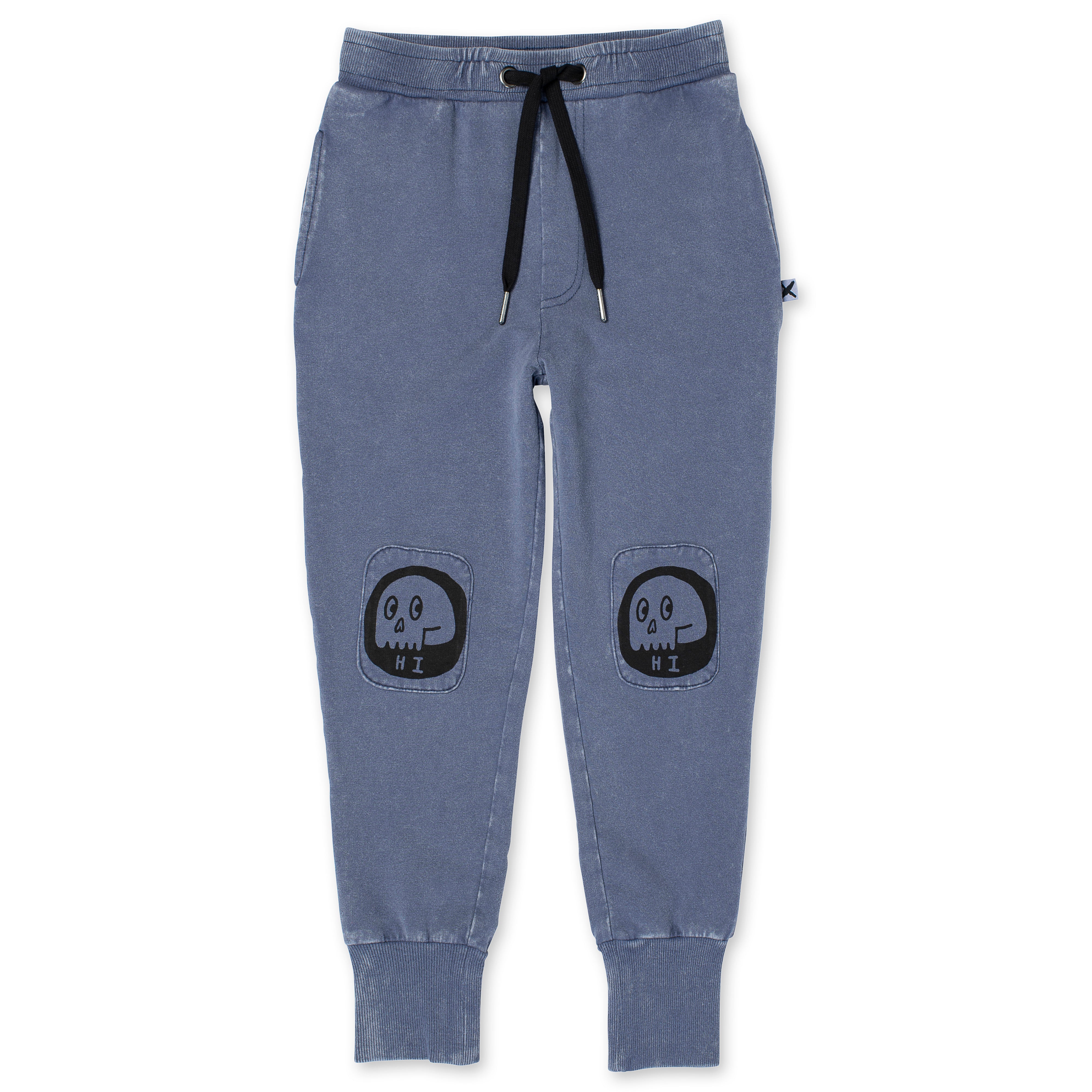 Minti Friendly Skulls Patch Trackies - Bright Blue Wash