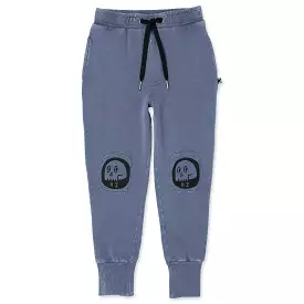 Minti Friendly Skulls Patch Trackies - Bright Blue Wash