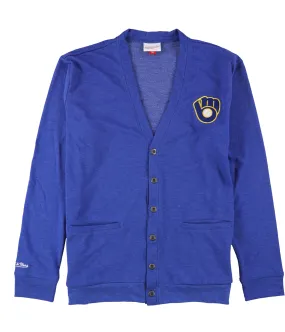 Mitchell & Ness Mens Milwaukee Brewers Logo Cardigan Sweater