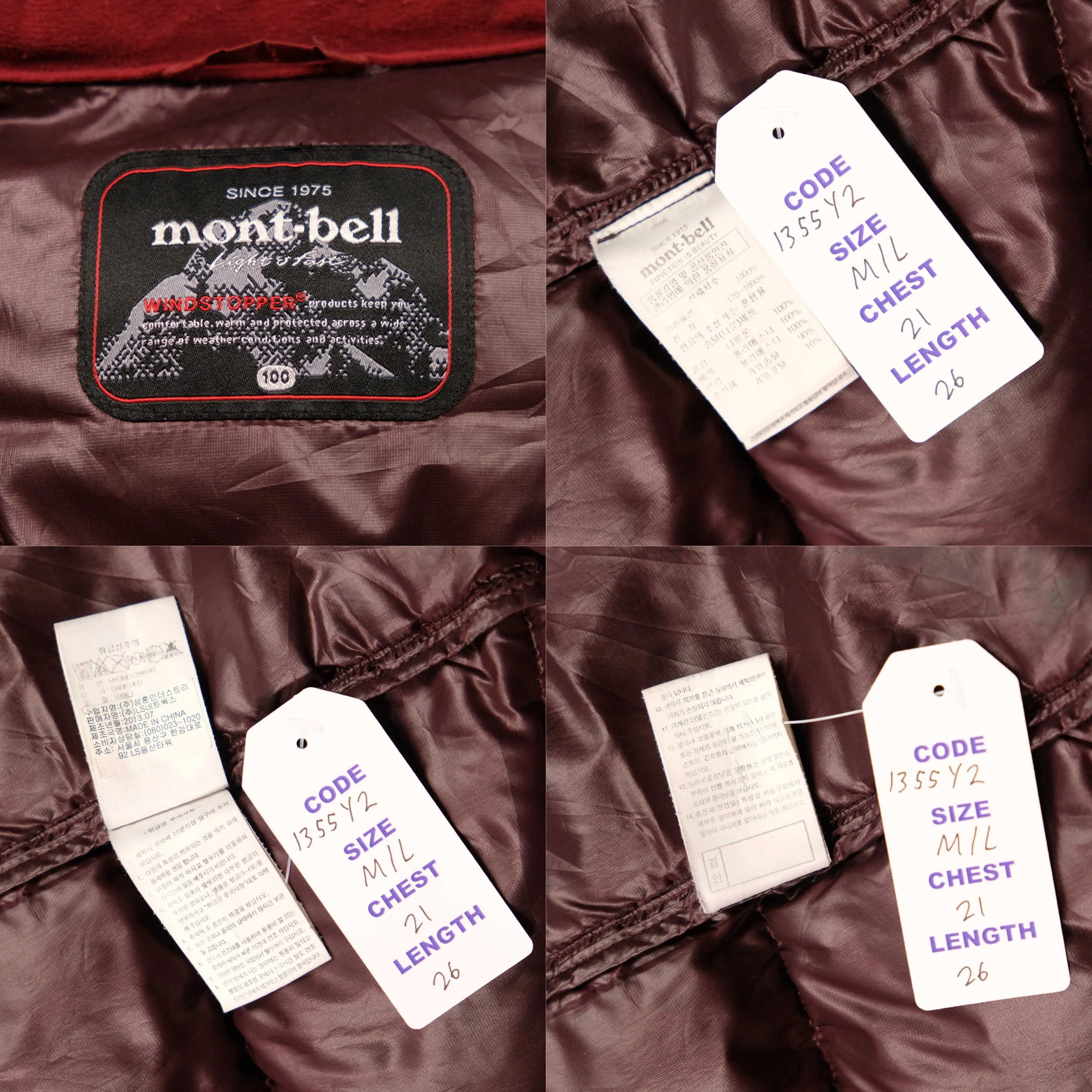 Montbell EX 800 Windstopper Vintage Puffer Jacket Medium/Large