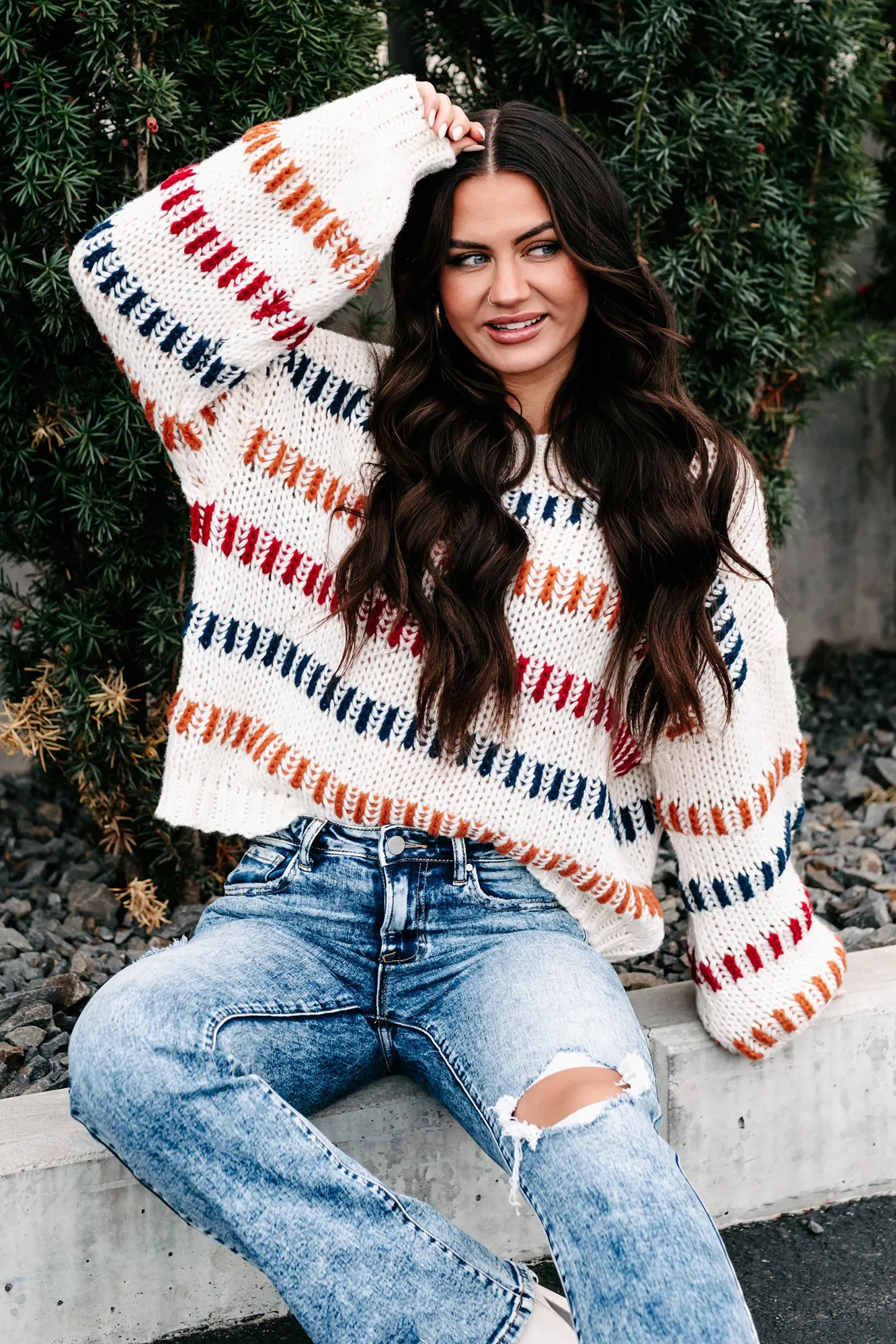 My Favorite Notification Striped Sweater (Ivory/Multi)