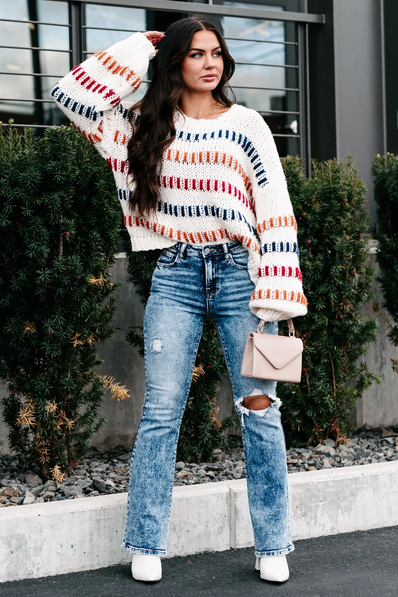 My Favorite Notification Striped Sweater (Ivory/Multi)