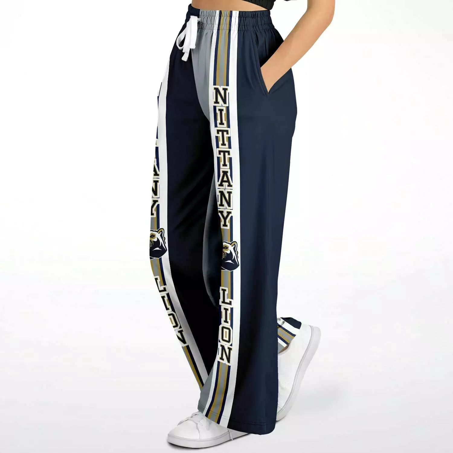 Nittany Blue and Grey Fleece Eco-Poly Stretchy Phat Bellbottoms