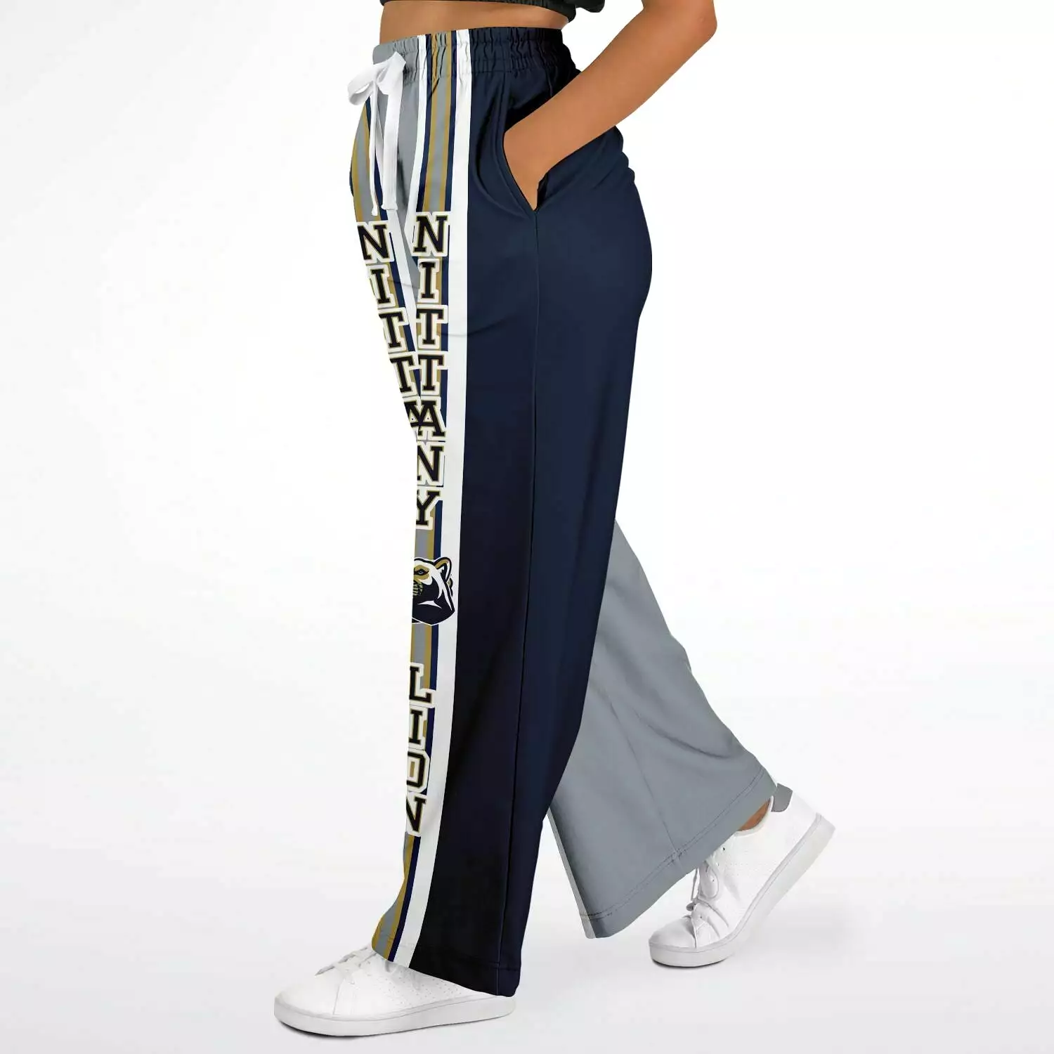 Nittany Blue and Grey Fleece Eco-Poly Stretchy Phat Bellbottoms