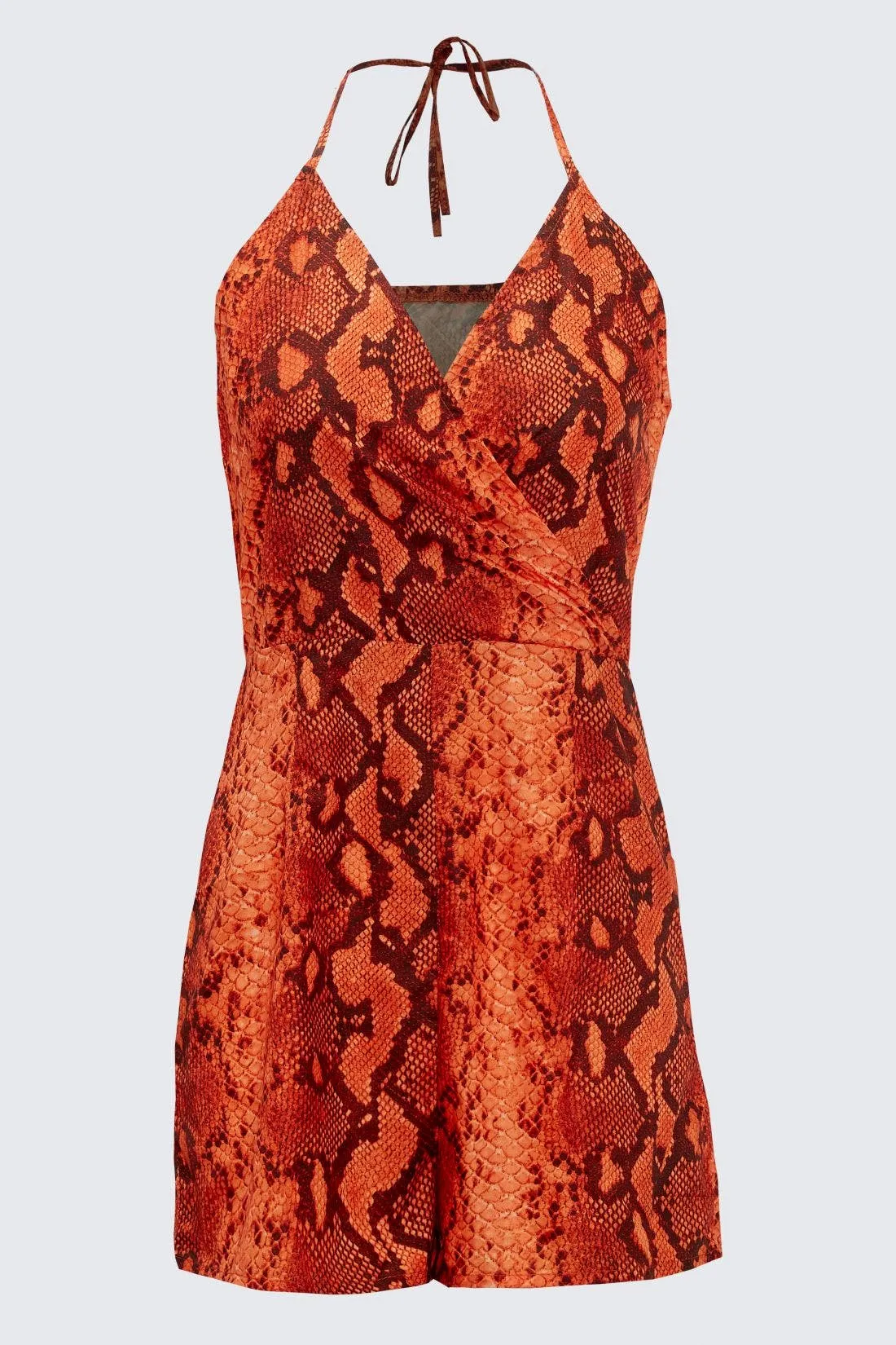 Orange Snake Print Halter Neck Playsuit