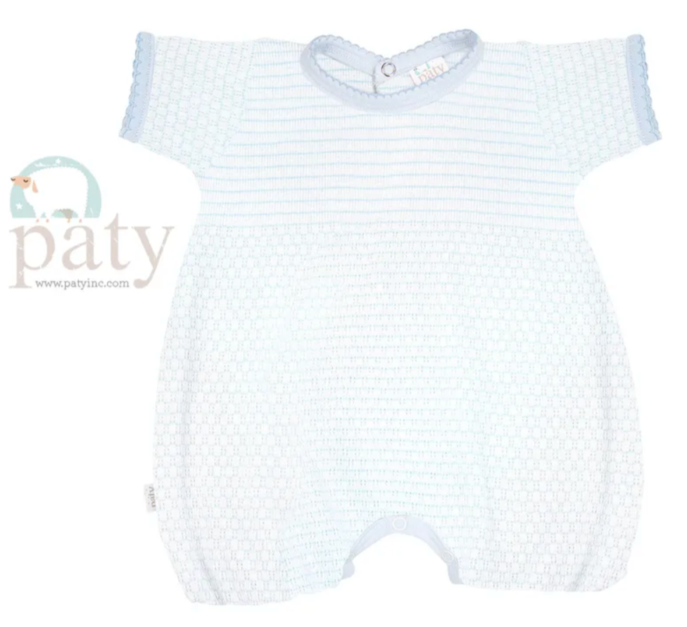 Paty - SS Romper - Blue w/ Blue Trim