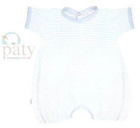 Paty - SS Romper - Blue w/ Blue Trim