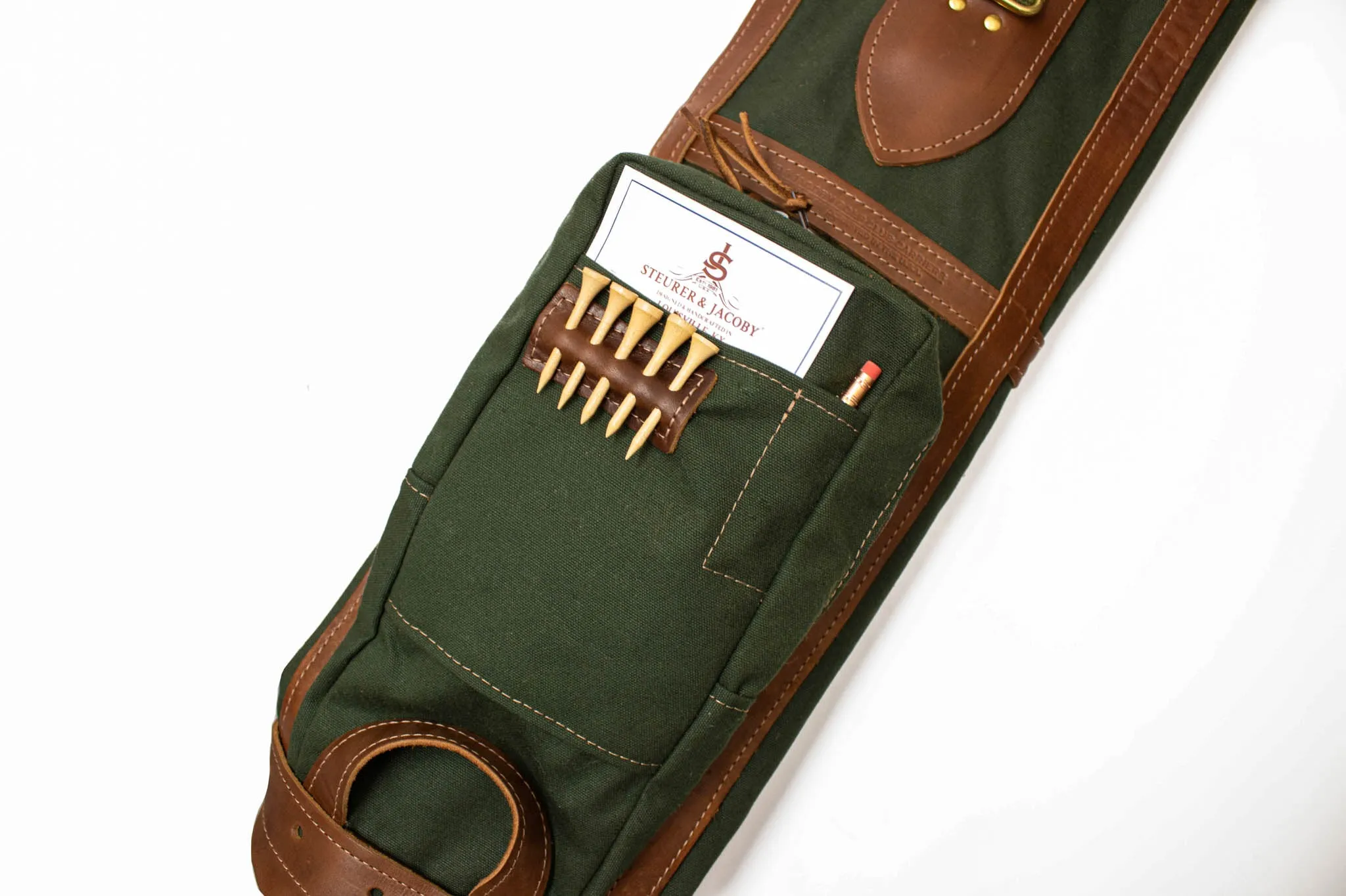 Pencil Style Golf Bag- Olive with Chestnut Leather