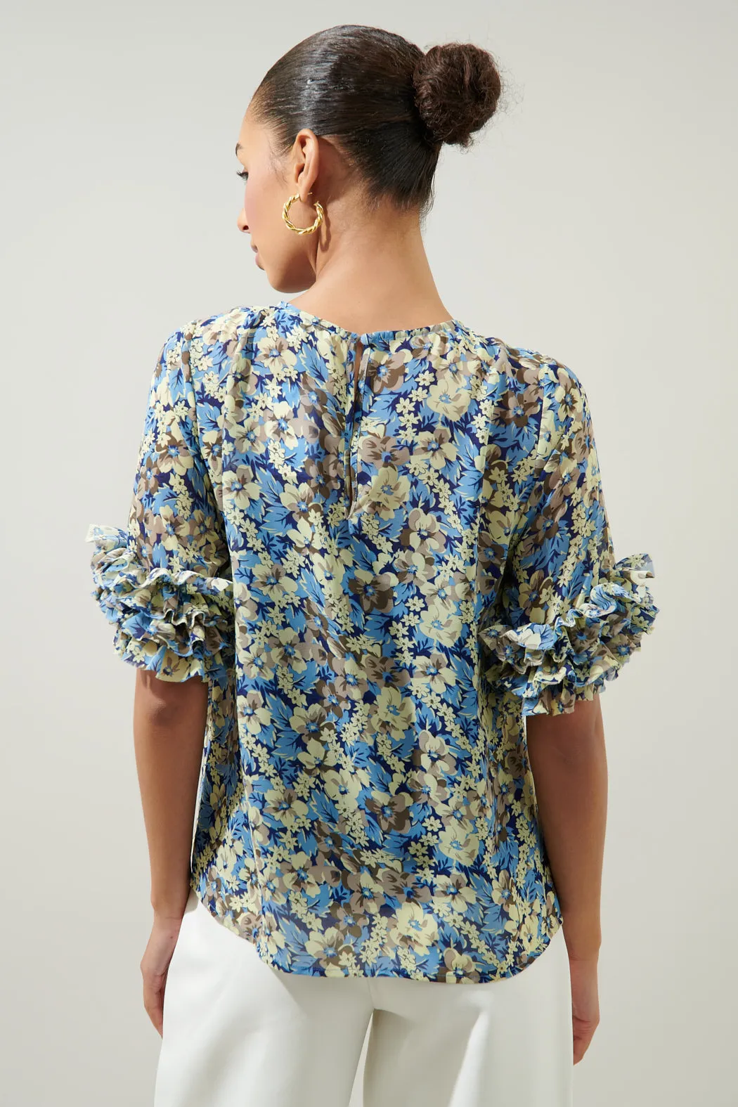 Petal Floral Ruffle Sleeve Blouse