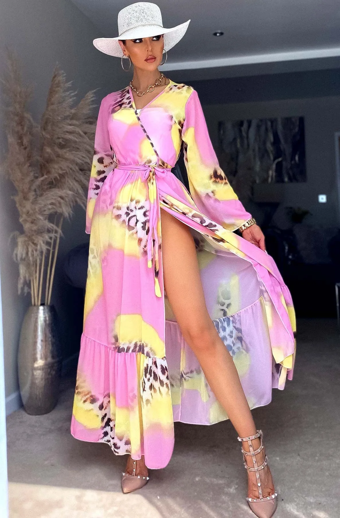 Pink Ivanna Beach Cover Up Maxi Wrap Dress