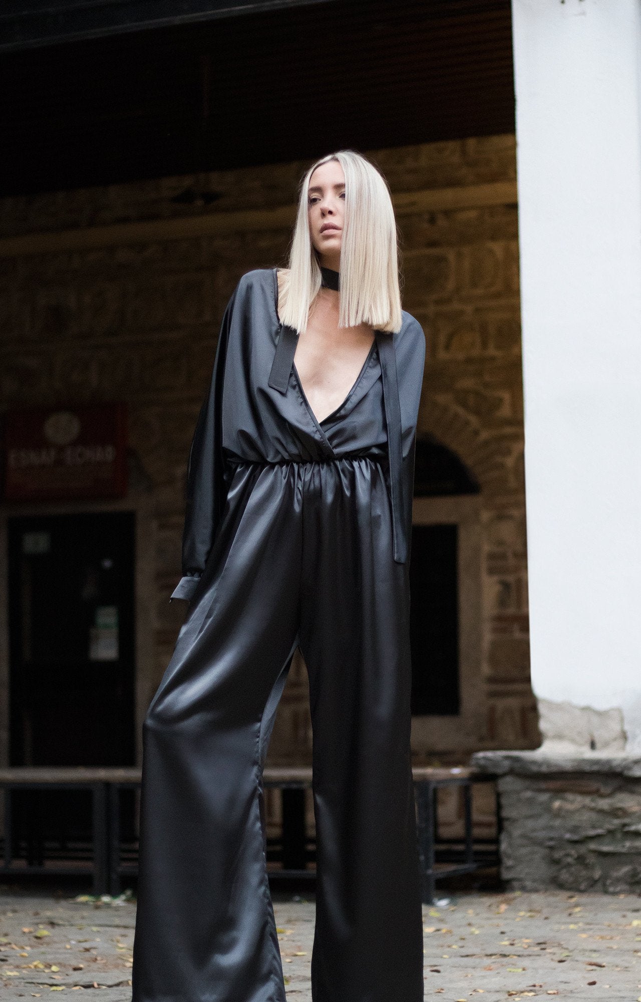 Plunging Neckline Jumpsuit