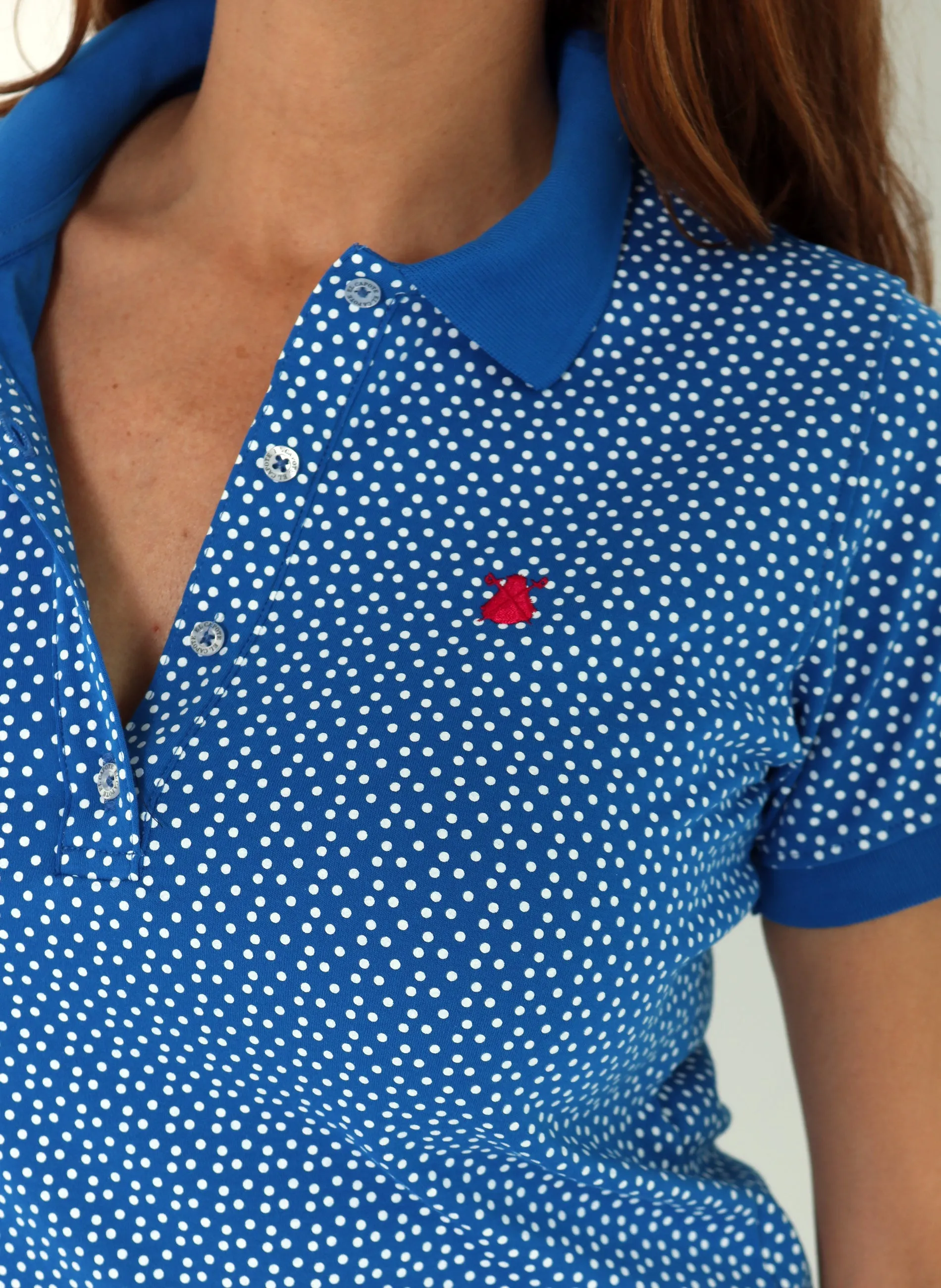 Polo Mujer Azul Eléctrico Lunares