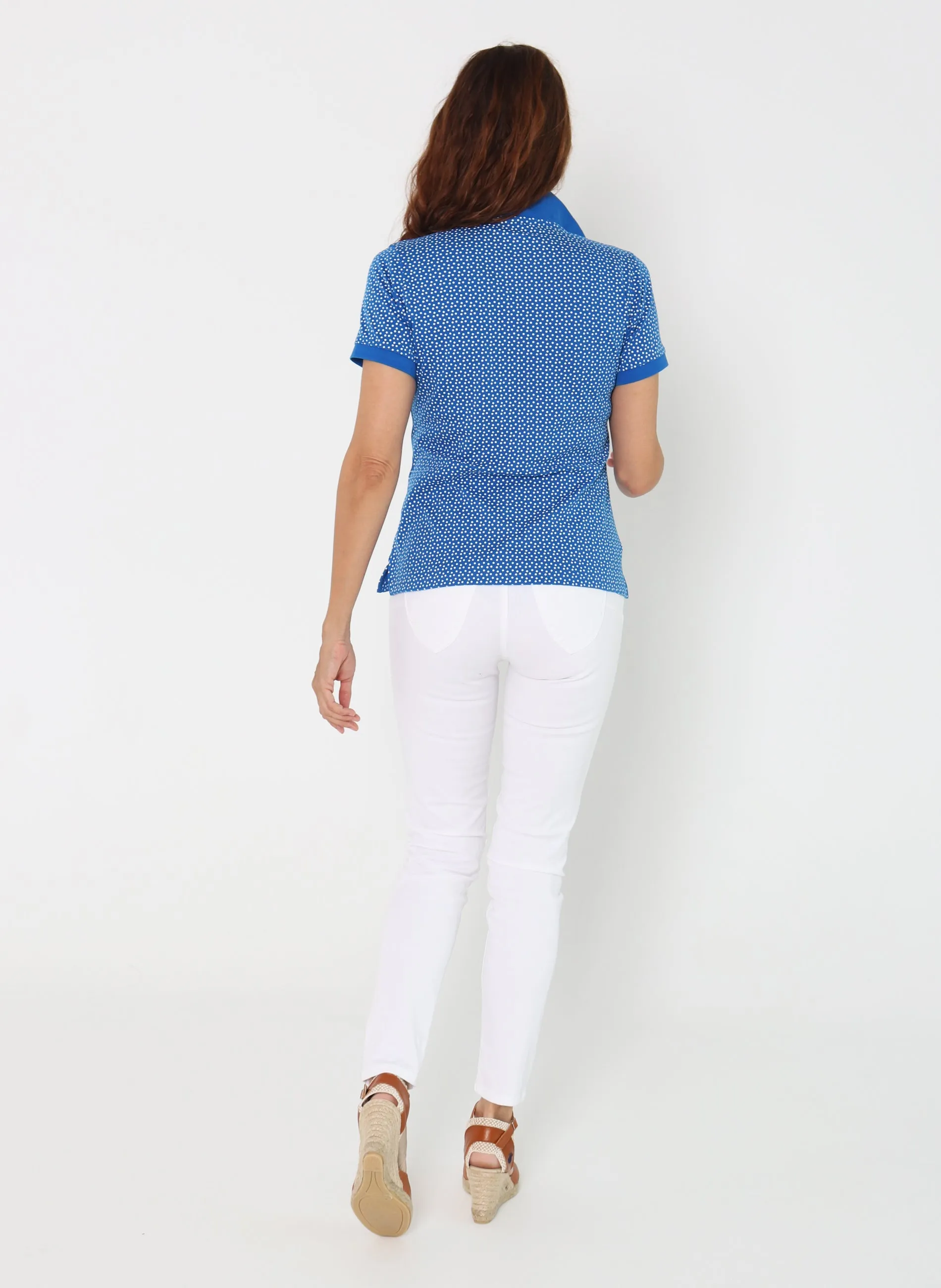 Polo Mujer Azul Eléctrico Lunares