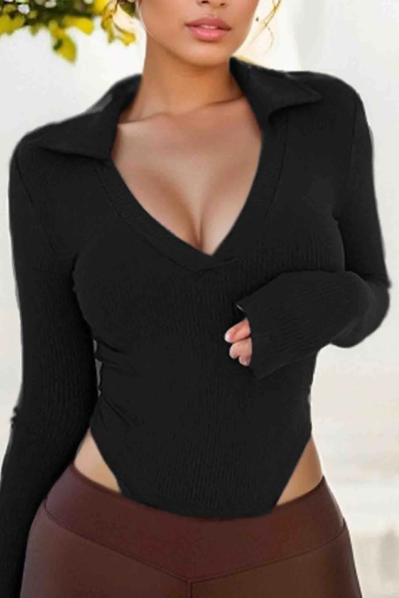 Polo Neck Long Sleeve Bodycon Rompers