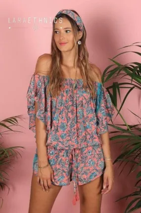 Print Playsuit Pina in Lotus Pink