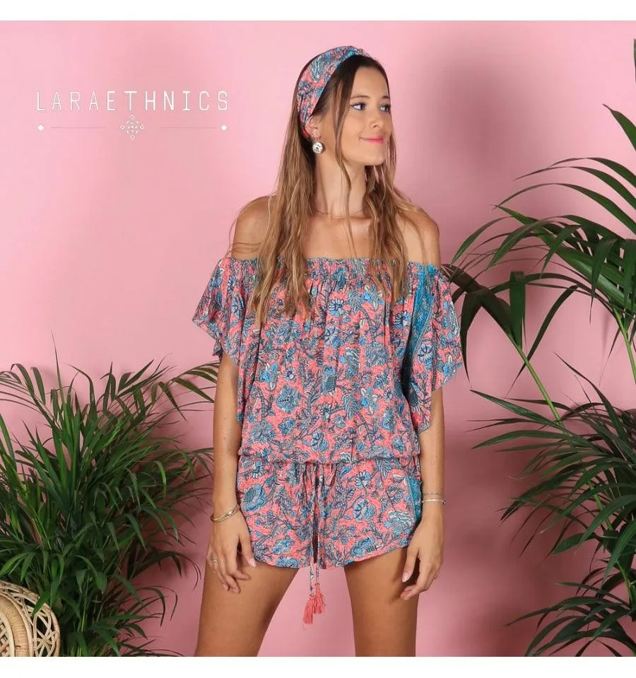 Print Playsuit Pina in Lotus Pink