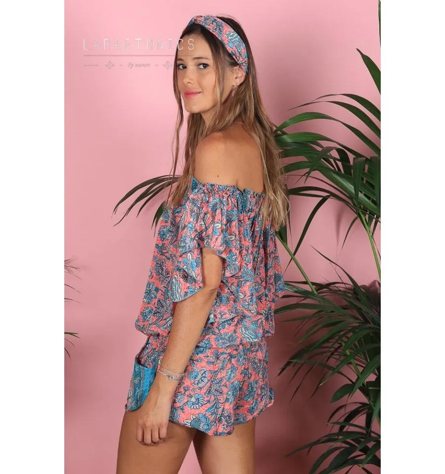 Print Playsuit Pina in Lotus Pink