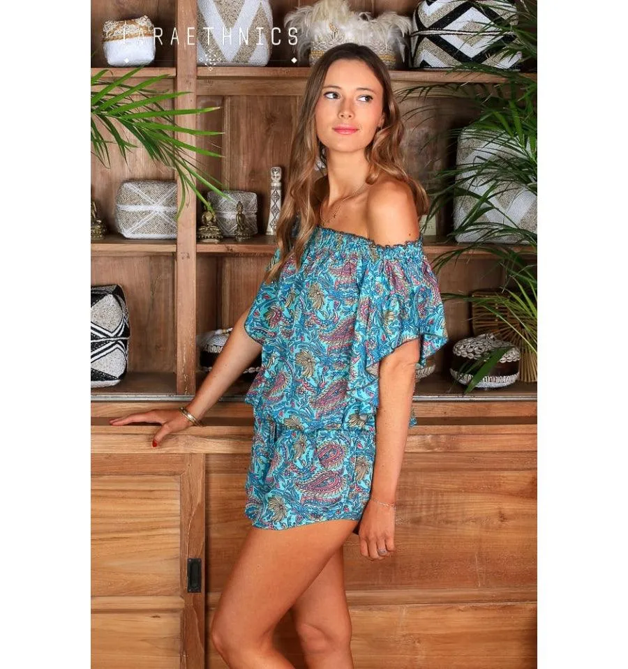 Print Playsuit Pina in Pulcherie Turquoise Print