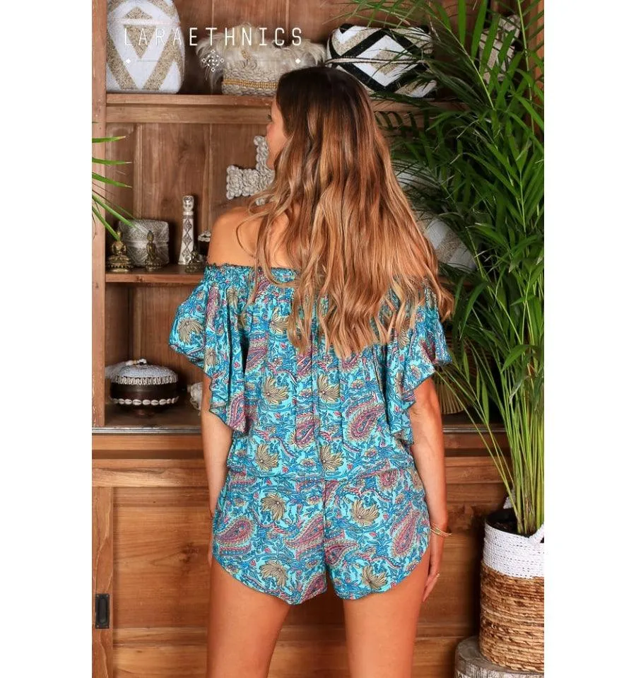 Print Playsuit Pina in Pulcherie Turquoise Print