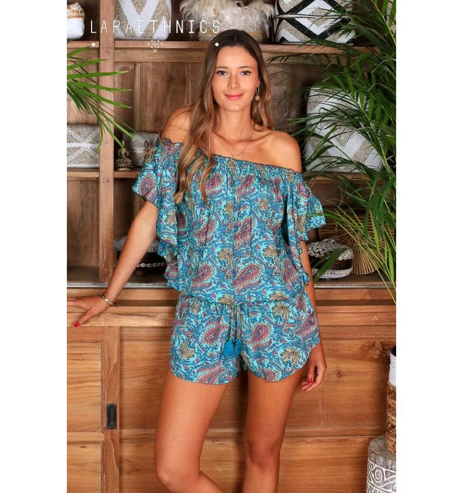 Print Playsuit Pina in Pulcherie Turquoise Print