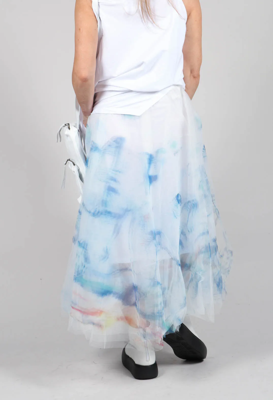 Printwork Tulle Skirt in Blue