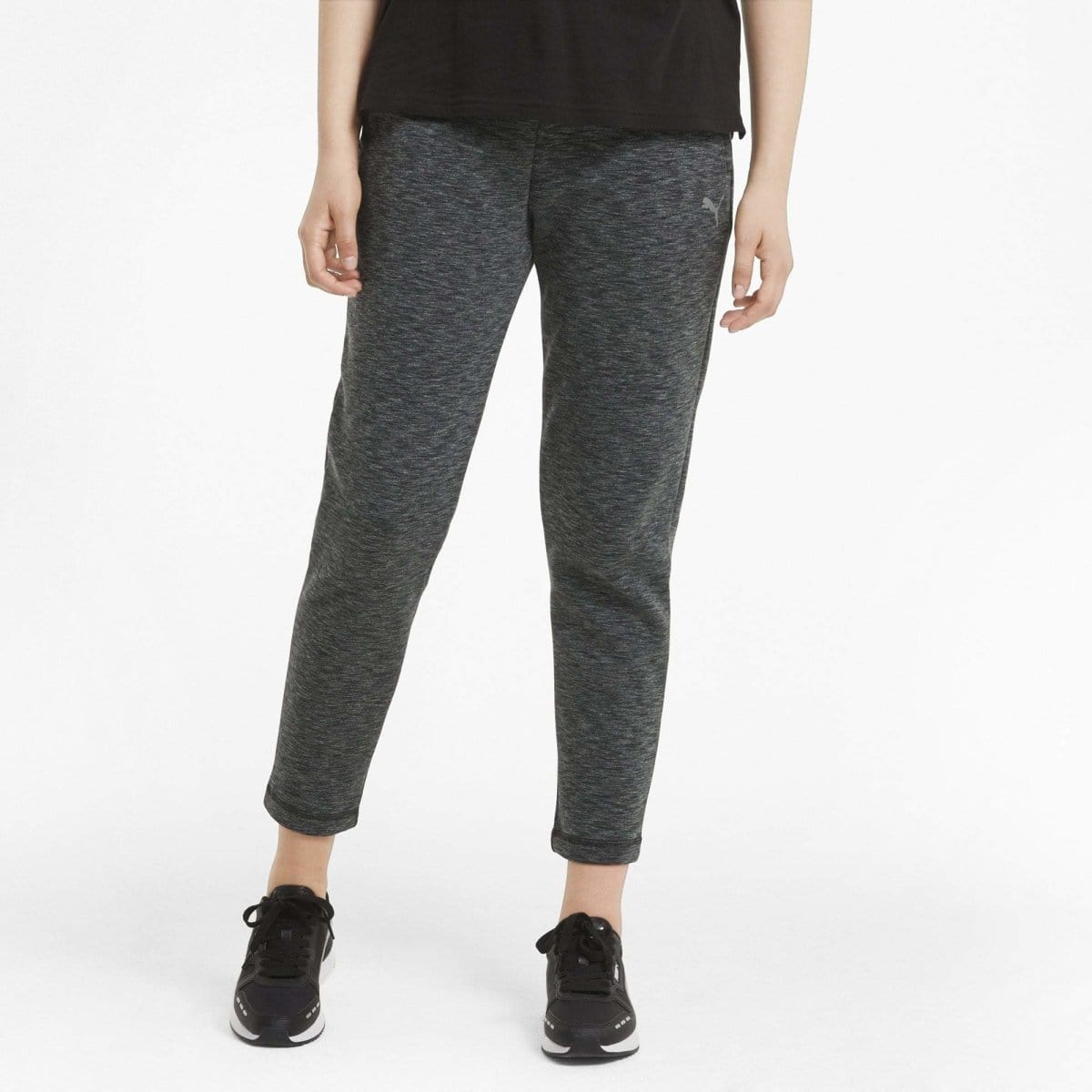 PUMA WOMEN'S EVOSTRIPE BLACK HEATHER TRACKPANTS