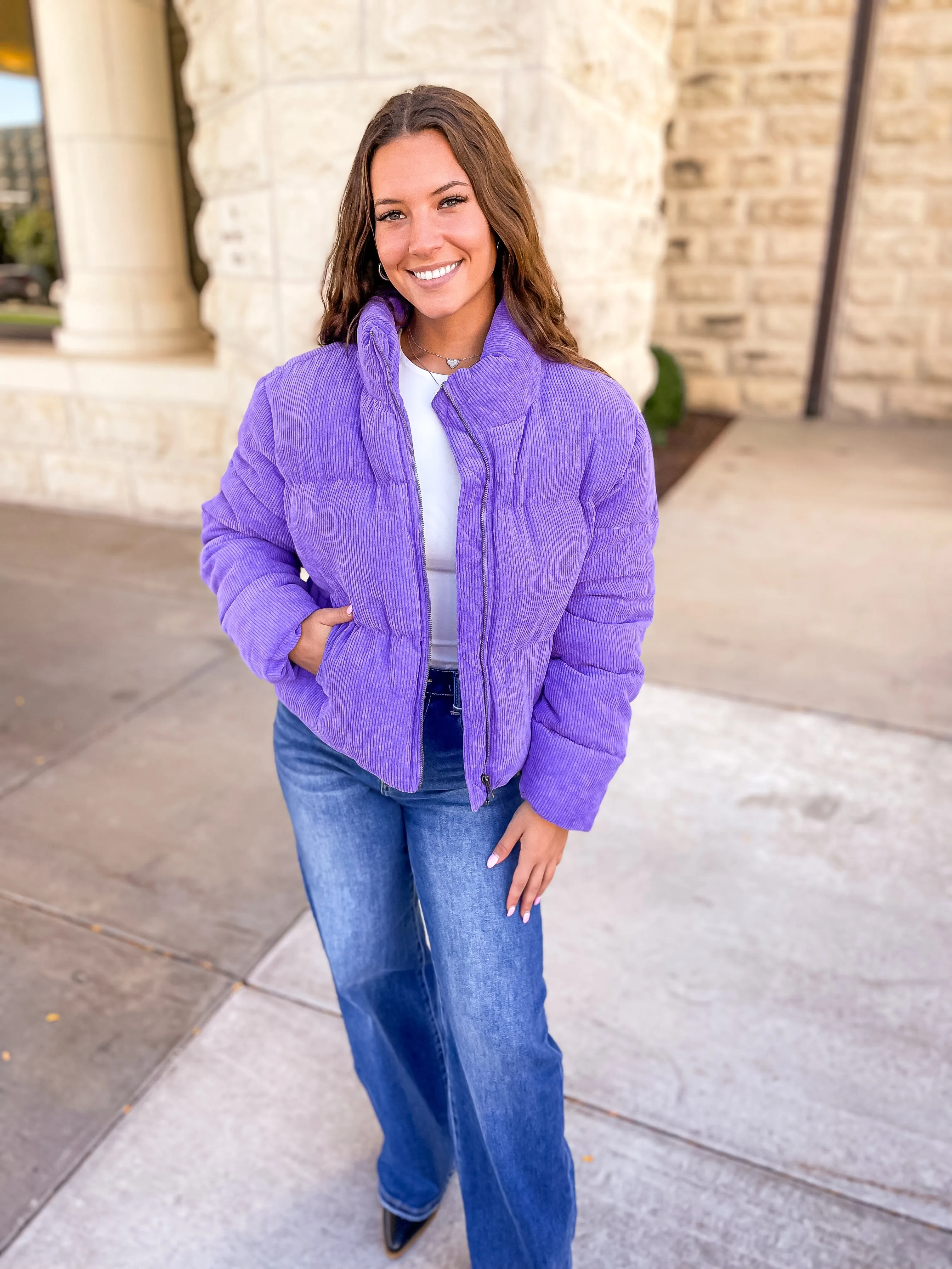 Purple Corduroy Puffer Jacket