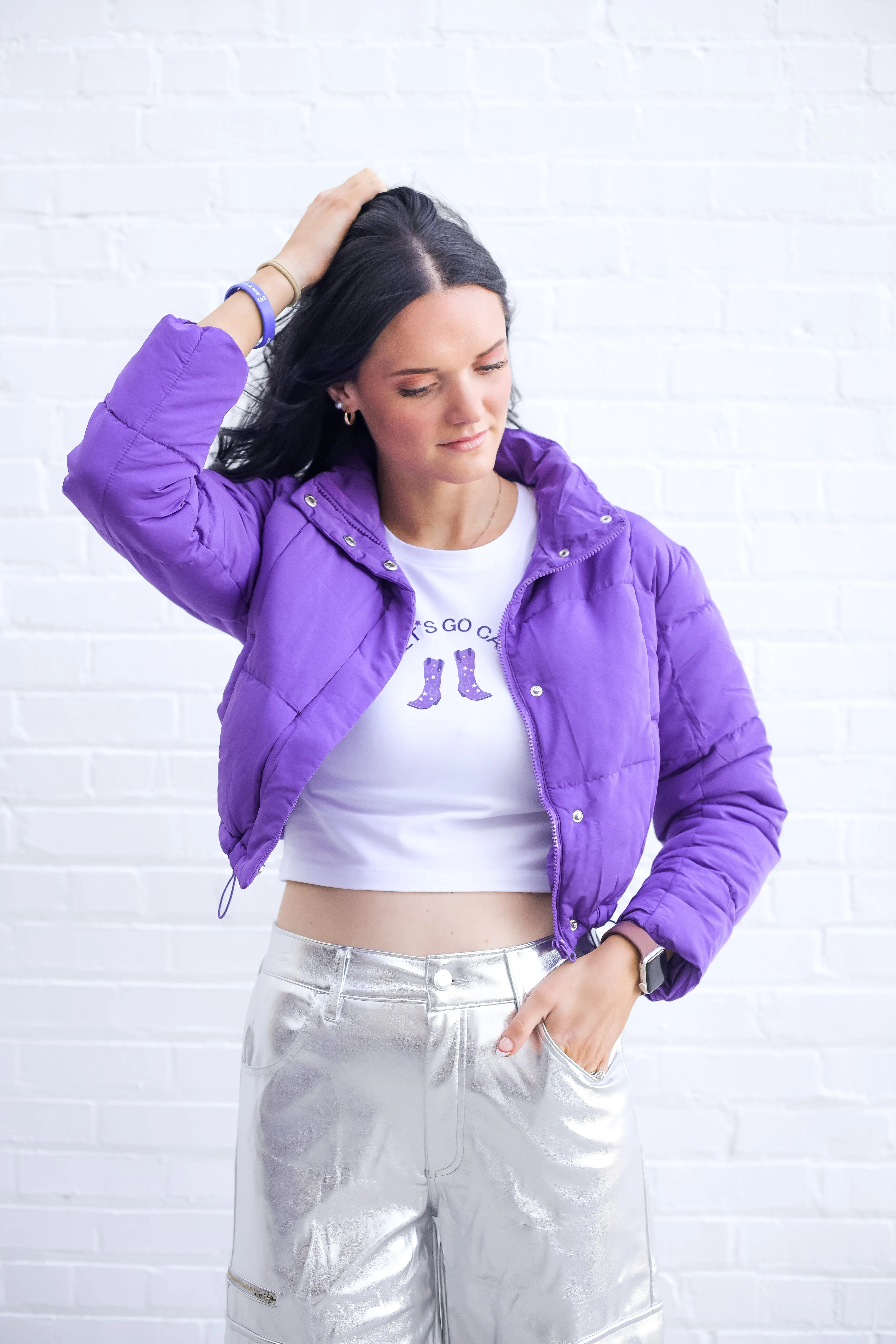 Purple Puffer Jacket W/ Snap Clousure