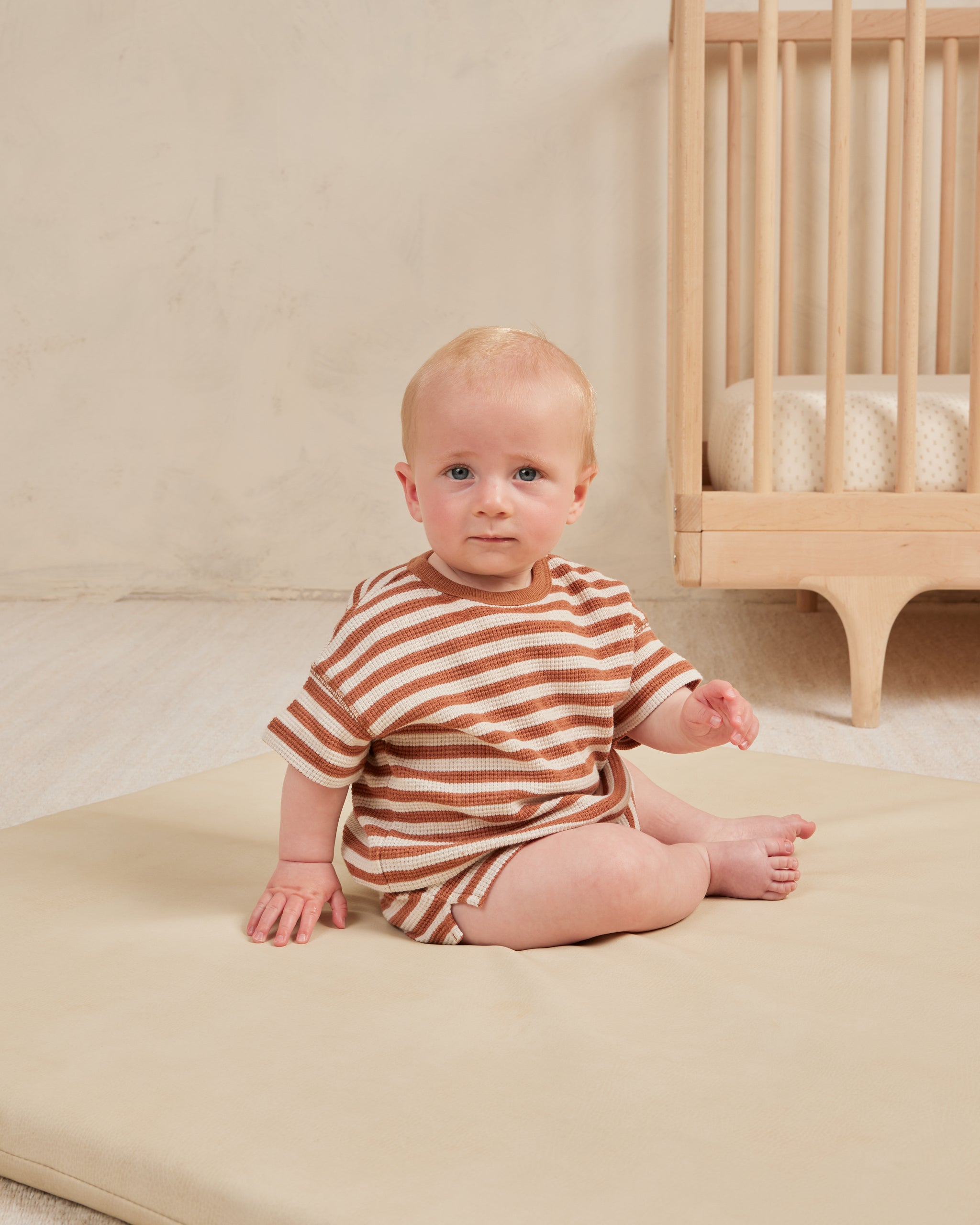 Quincy Mae - Waffle Tee & Short Set - Clay Stripe