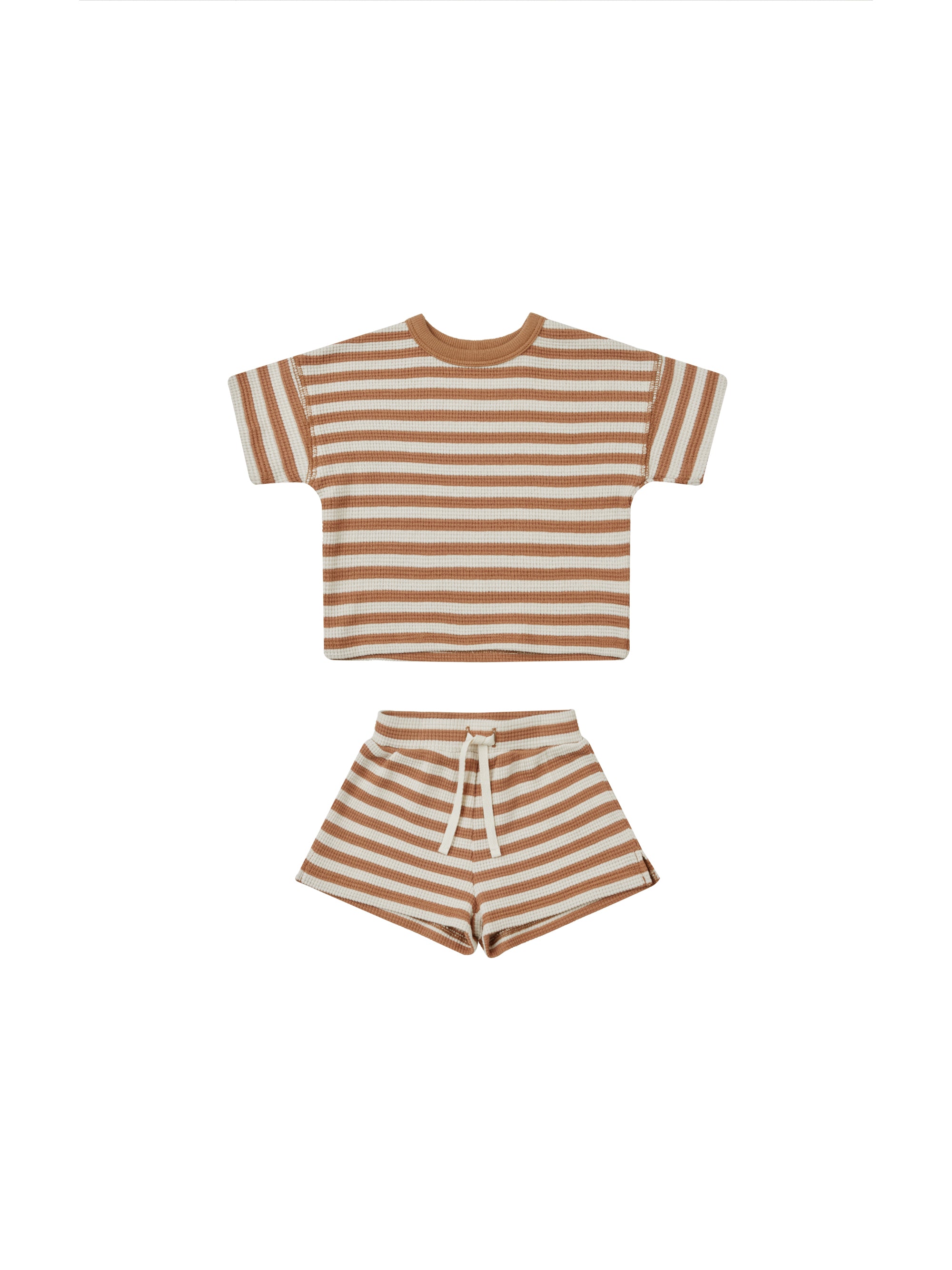 Quincy Mae - Waffle Tee & Short Set - Clay Stripe