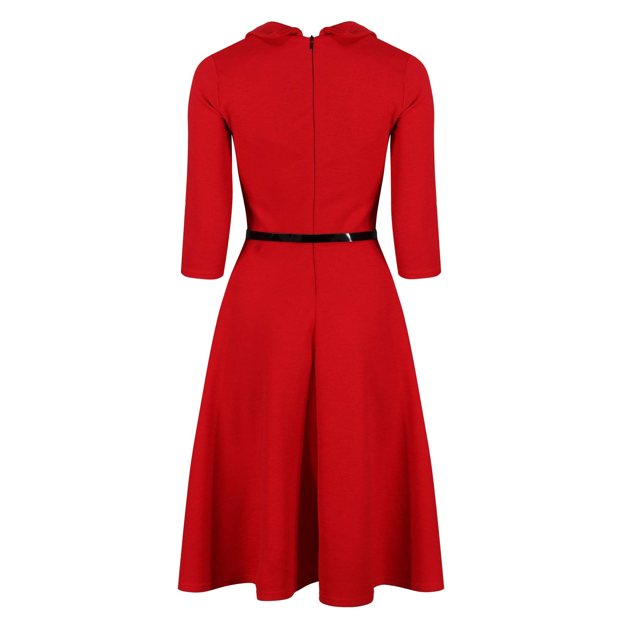 Red 3/4 Sleeve Collar Wrap Effect Swing Dress