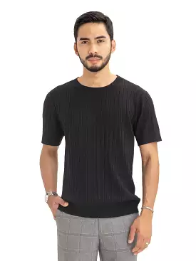 Ribbed Knit Tee - Black