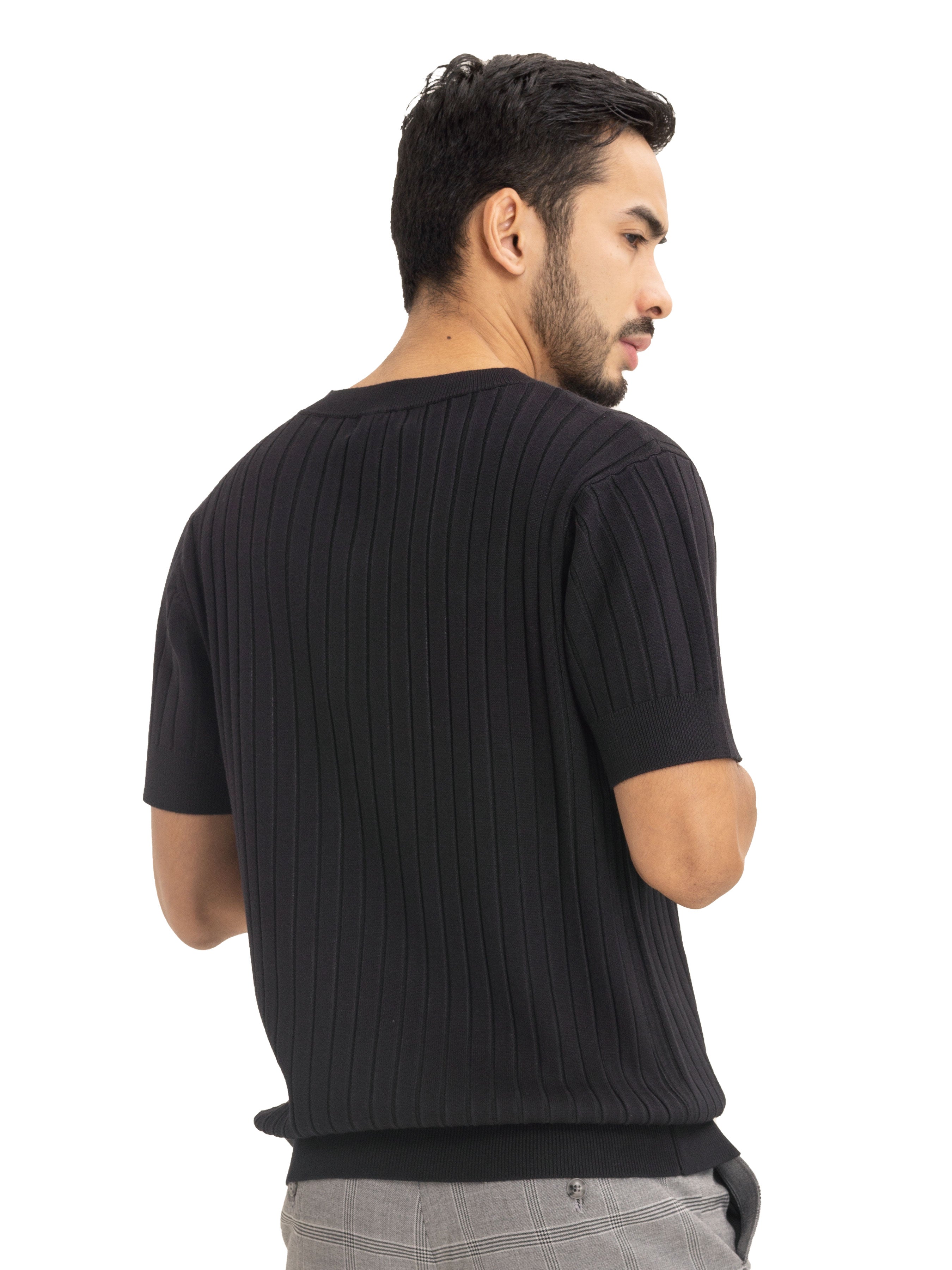 Ribbed Knit Tee - Black