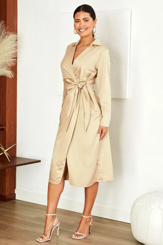 Satin Midi Wrap Dress